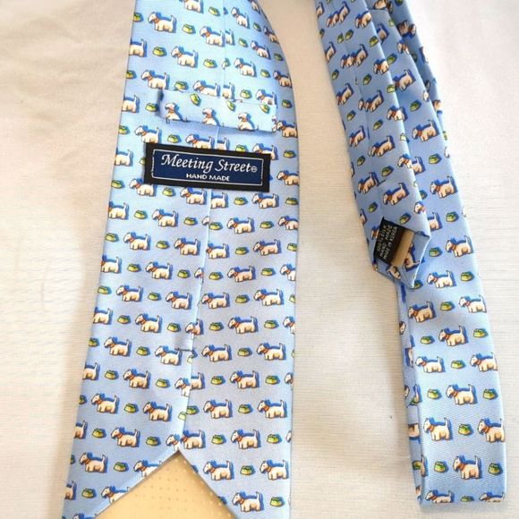 Meeting Street blue and white Dog print Neck Tie - Picture 5 of 5